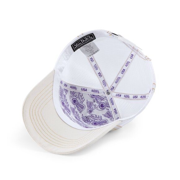 Von Dutch Rhinestone Trucker Hat – White with Purple Rhinestones MSRP89